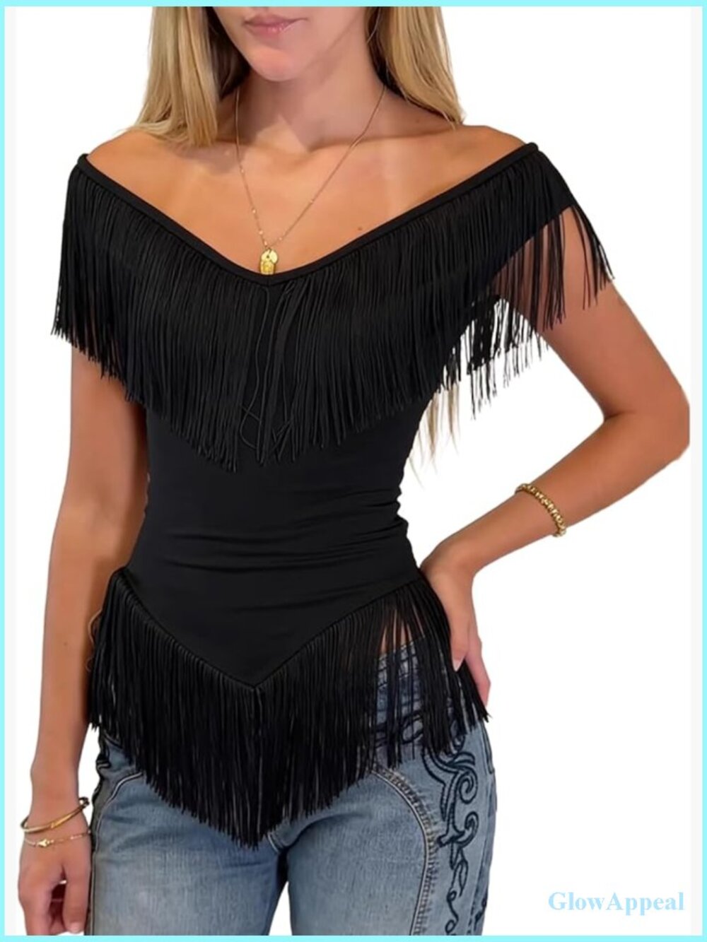 Off Shoulder Fringe Tank Top Womens Sexy Cowgirl Western Y2k Going Out Top